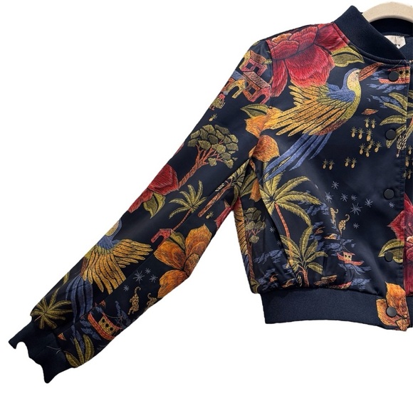 Industry Republic Crop Bomber Jacket Floral Farm Rio Vibe Jungle Tropical Size M - Picture 8 of 16